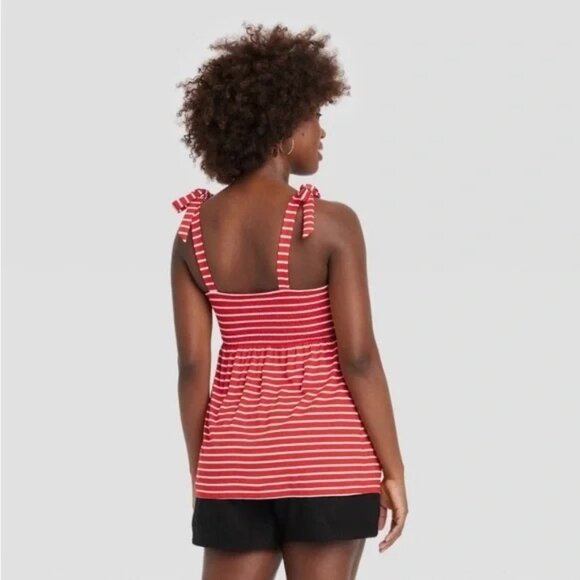 NEW Isabel Maternity Red Striped Tie Strap Maternity Tank Top - Picture 2 of 16